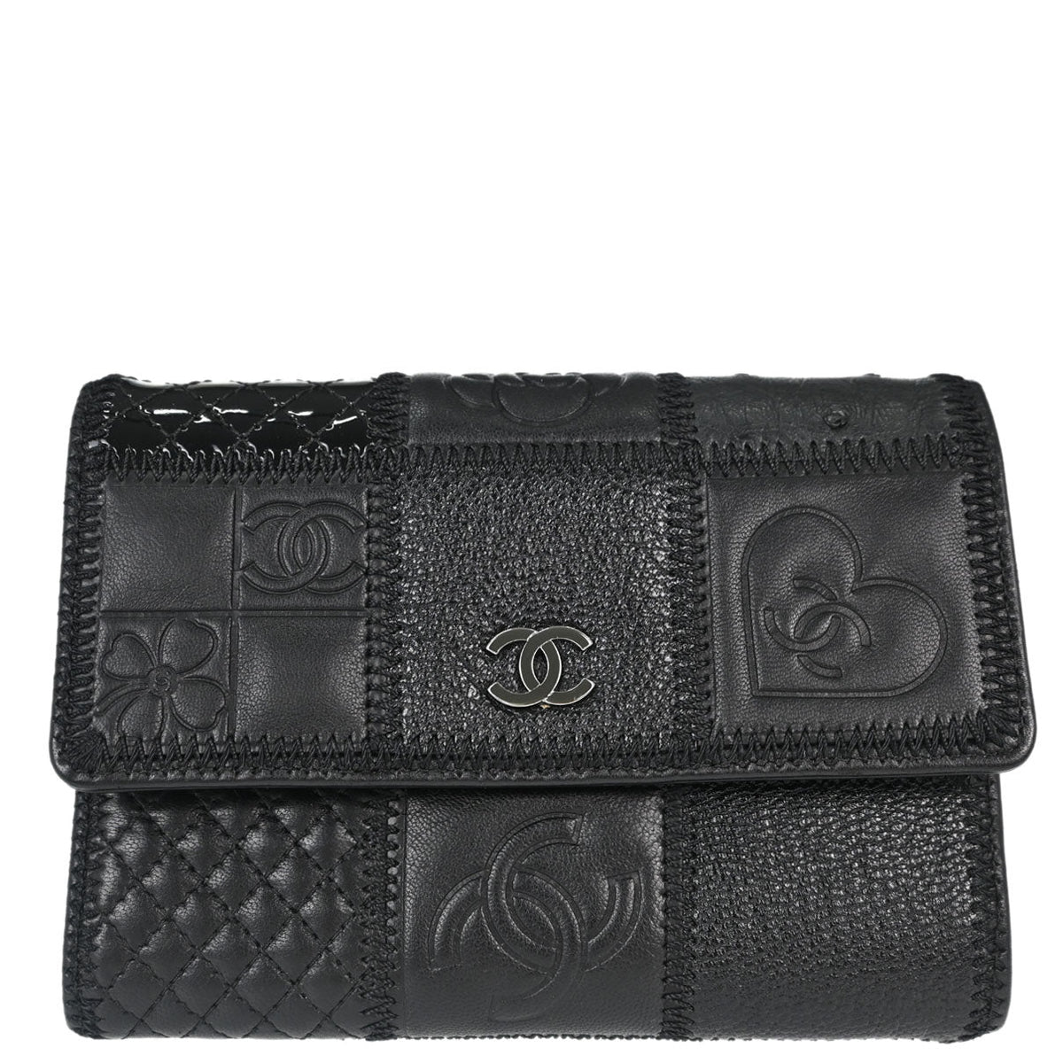 Chanel * Black Lambskin Pony Hair Ostrich Wallet