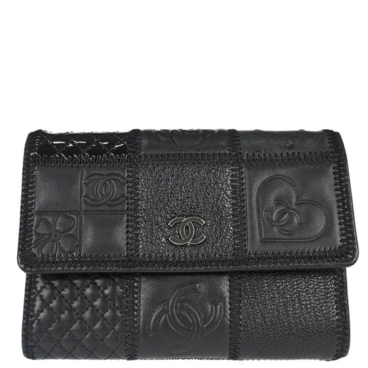 Chanel * Black Lambskin Pony Hair Ostrich Wallet