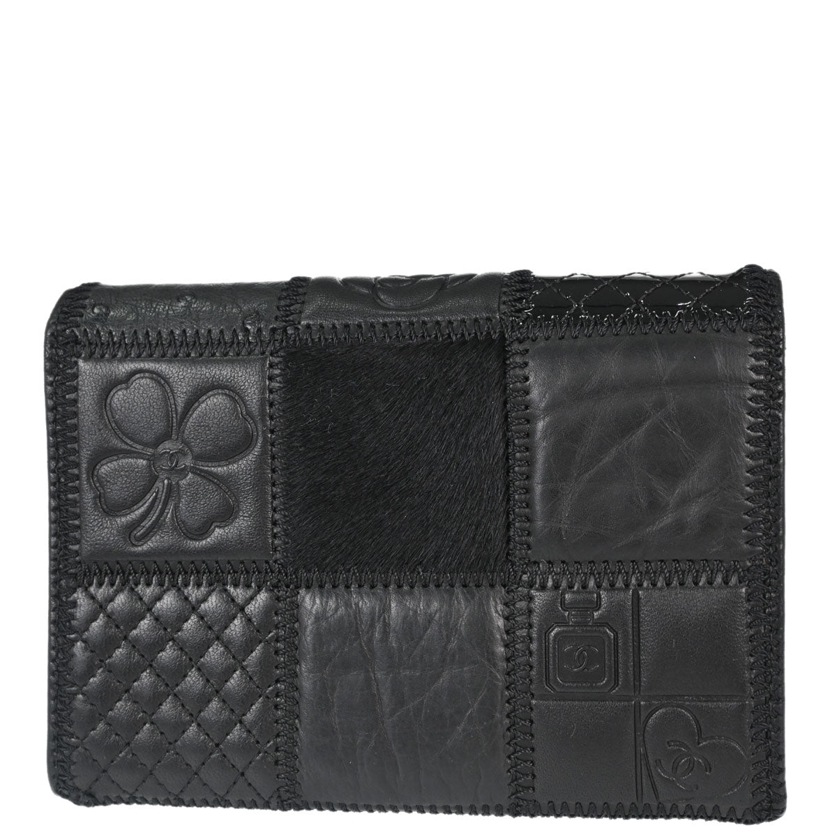 Chanel * Black Lambskin Pony Hair Ostrich Wallet