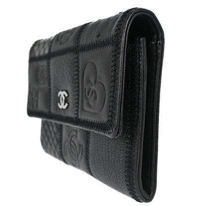Chanel * Black Lambskin Pony Hair Ostrich Wallet