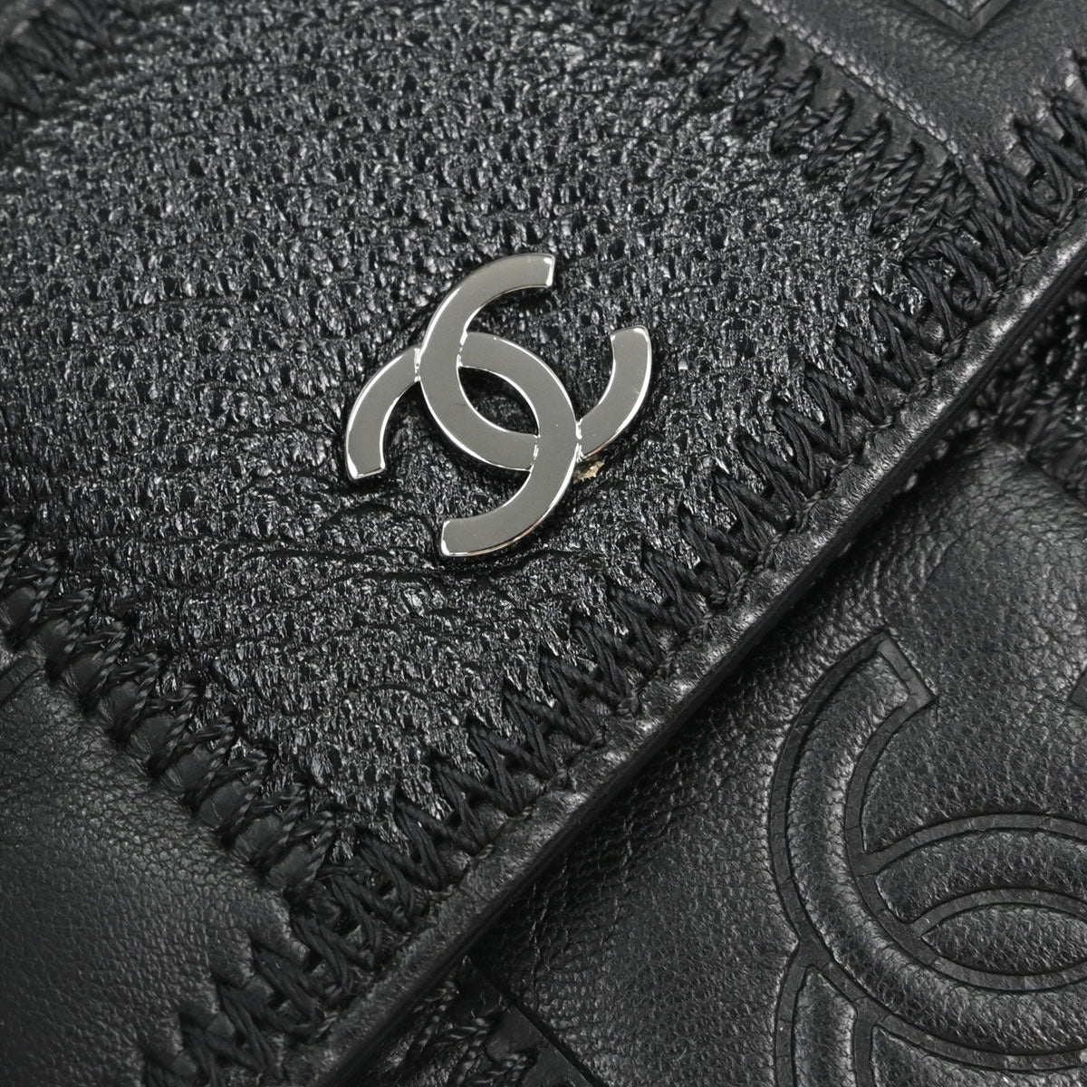 Chanel * Black Lambskin Pony Hair Ostrich Wallet