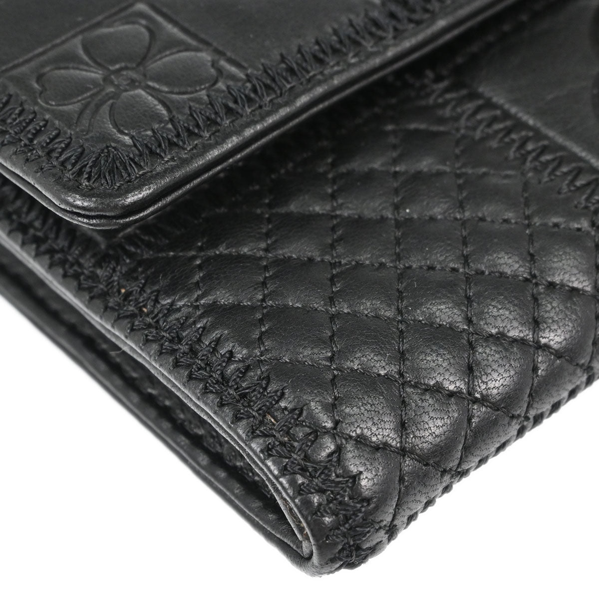 Chanel * Black Lambskin Pony Hair Ostrich Wallet