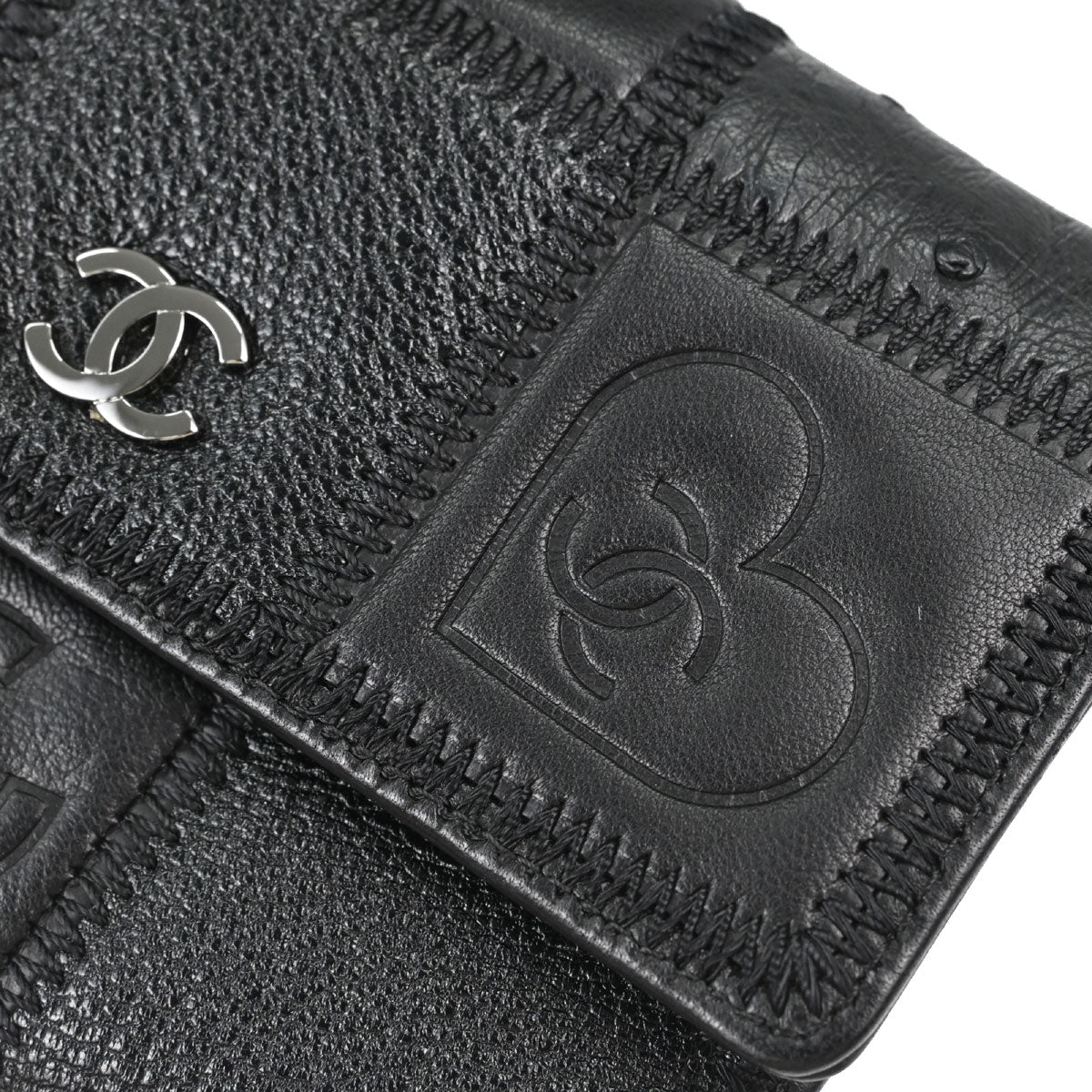 Chanel * Black Lambskin Pony Hair Ostrich Wallet