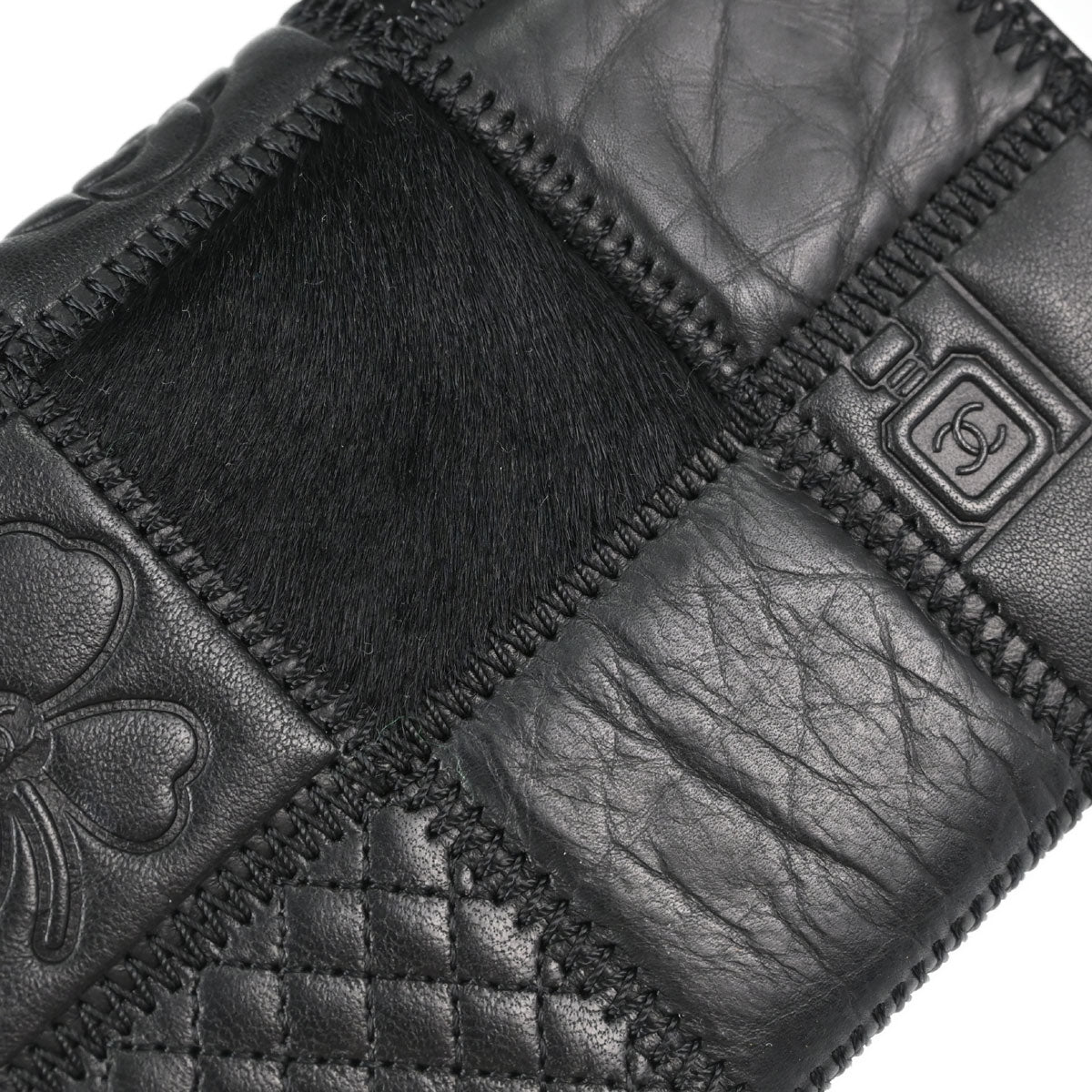 Chanel * Black Lambskin Pony Hair Ostrich Wallet