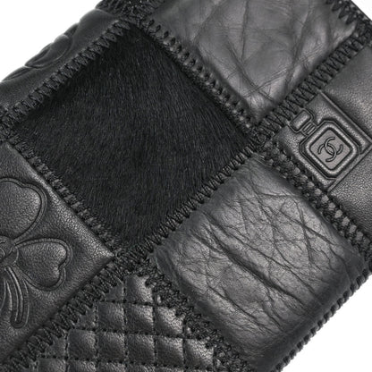 Chanel * Black Lambskin Pony Hair Ostrich Wallet