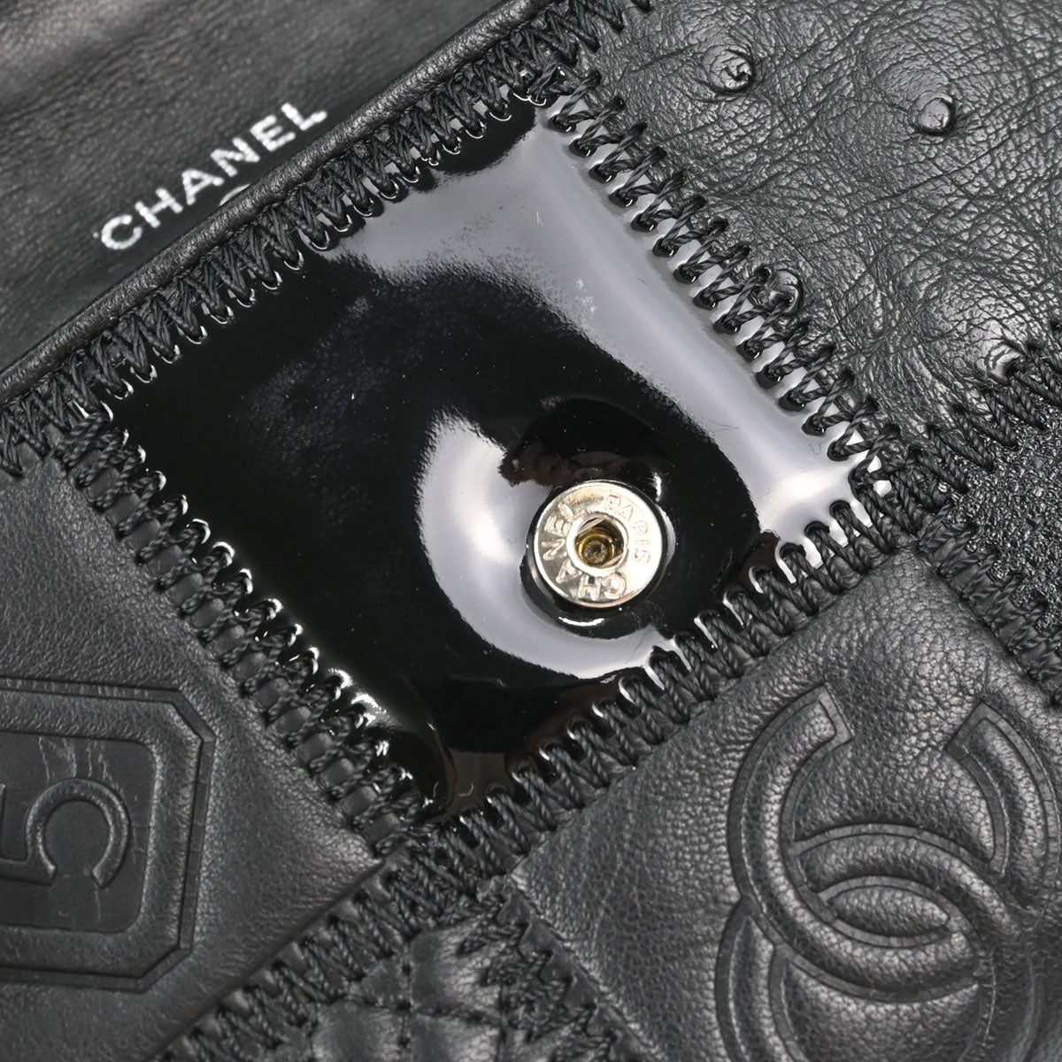 Chanel * Black Lambskin Pony Hair Ostrich Wallet