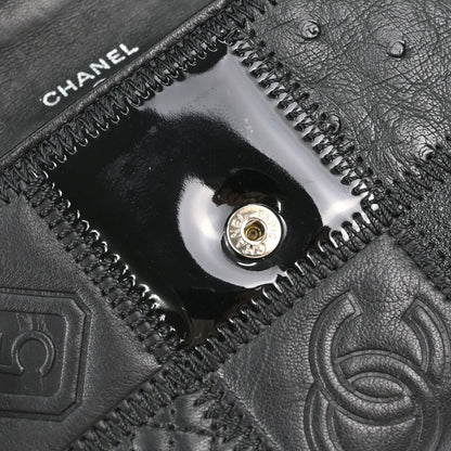Chanel * Black Lambskin Pony Hair Ostrich Wallet
