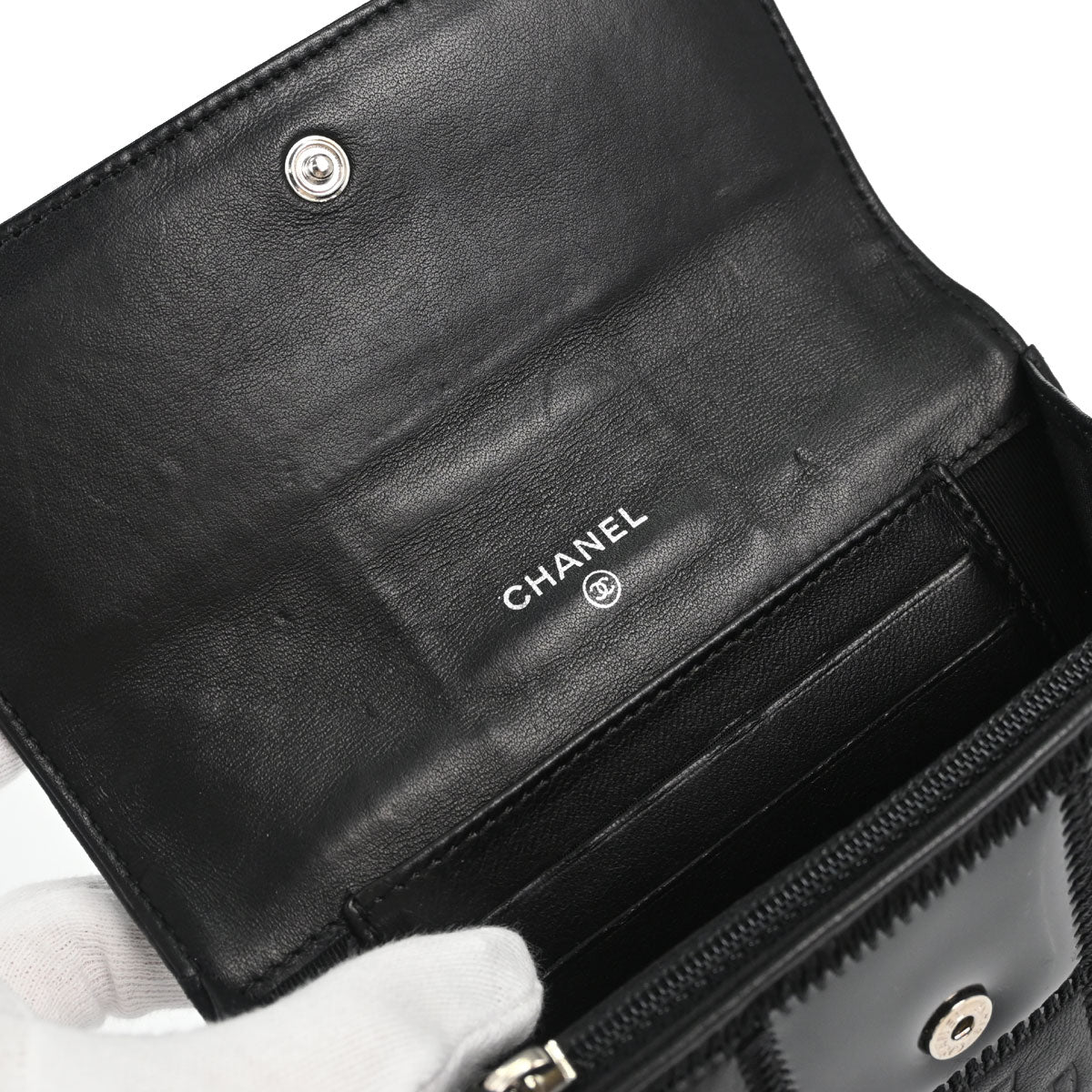 Chanel * Black Lambskin Pony Hair Ostrich Wallet