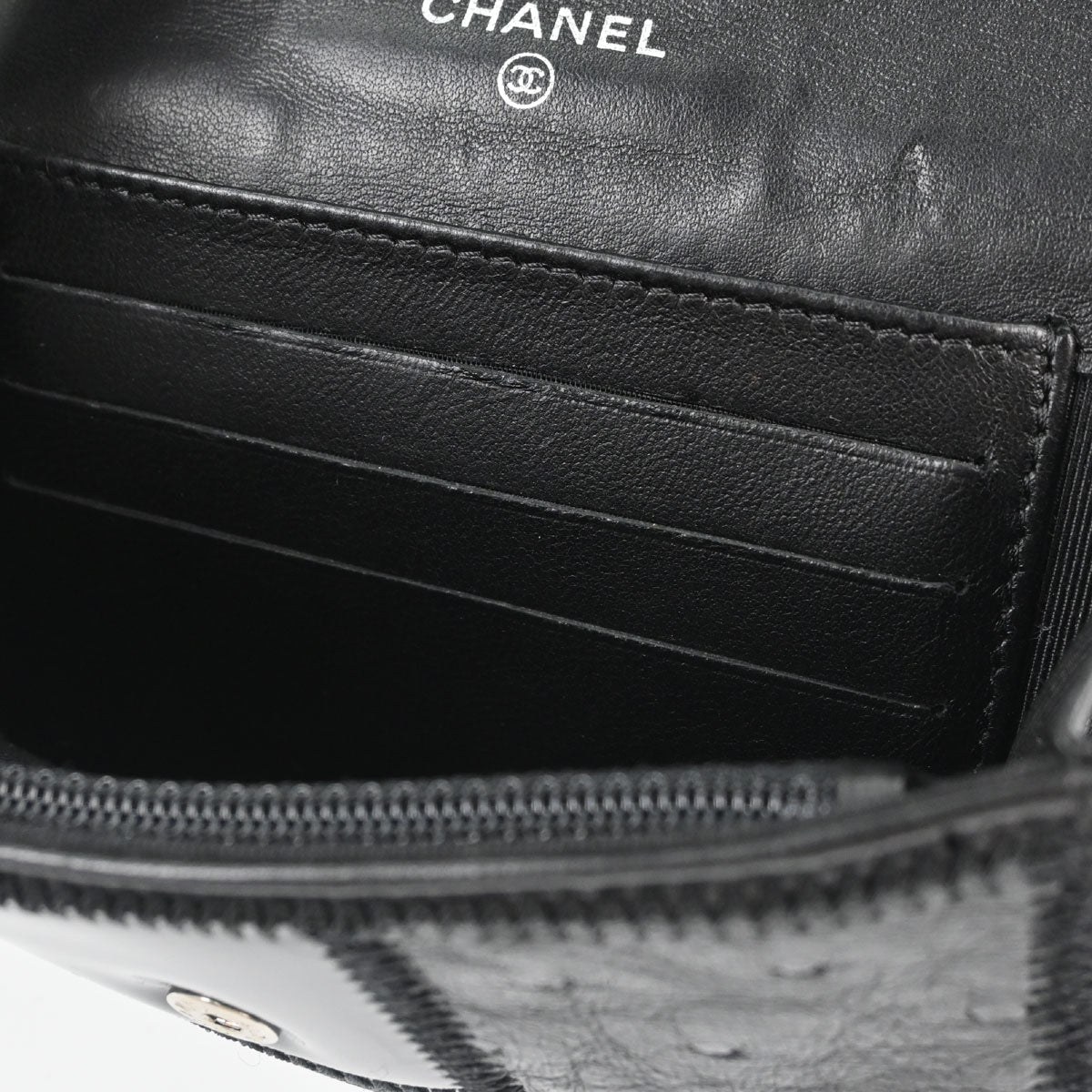 Chanel * Black Lambskin Pony Hair Ostrich Wallet