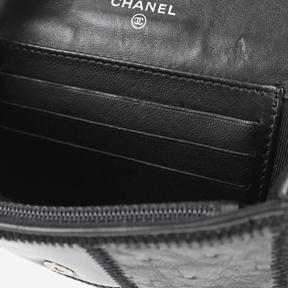 Chanel * Black Lambskin Pony Hair Ostrich Wallet