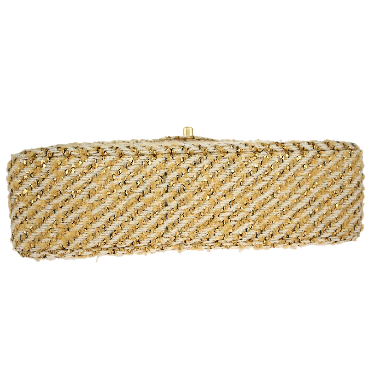 Chanel 2000-2002 Gold White Tweed Medium Single Flap Shoulder Bag