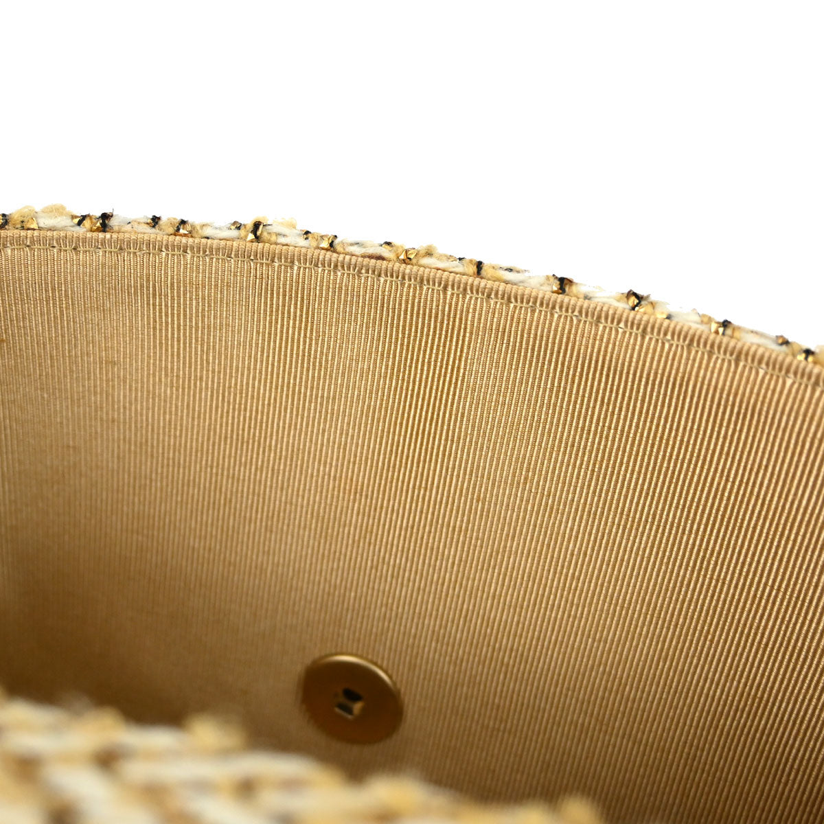 Chanel 2000-2002 Gold White Tweed Medium Single Flap Shoulder Bag