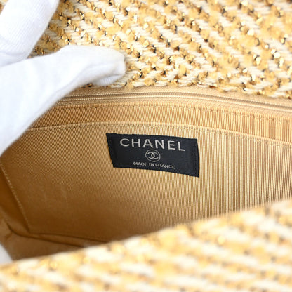 Chanel 2000-2002 Gold White Tweed Medium Single Flap Shoulder Bag