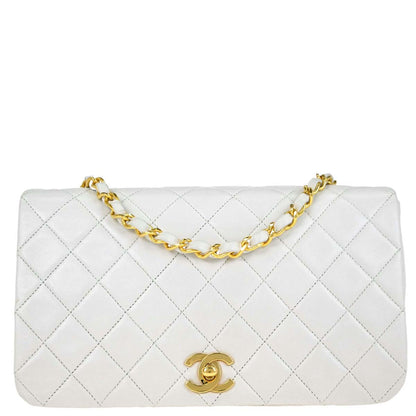 Chanel 1989-1991 White Lambskin Turnlock Small Full Flap Shoulder Bag