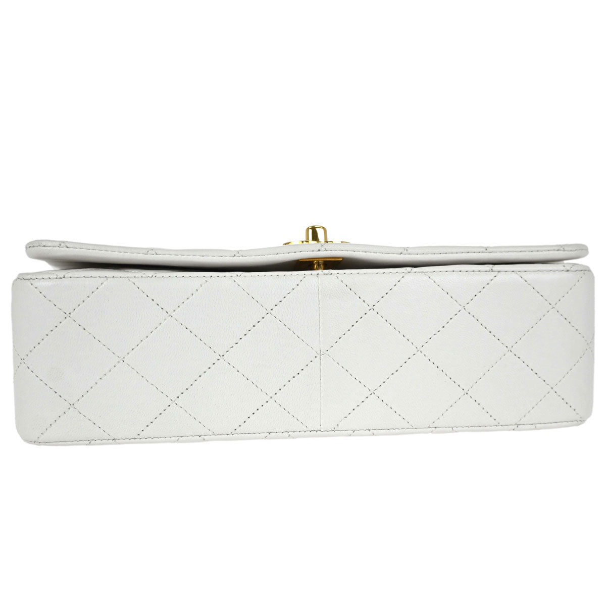 Chanel 1989-1991 White Lambskin Turnlock Small Full Flap Shoulder Bag
