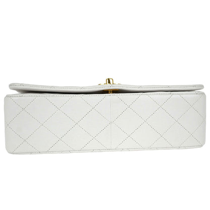 Chanel 1989-1991 White Lambskin Turnlock Small Full Flap Shoulder Bag