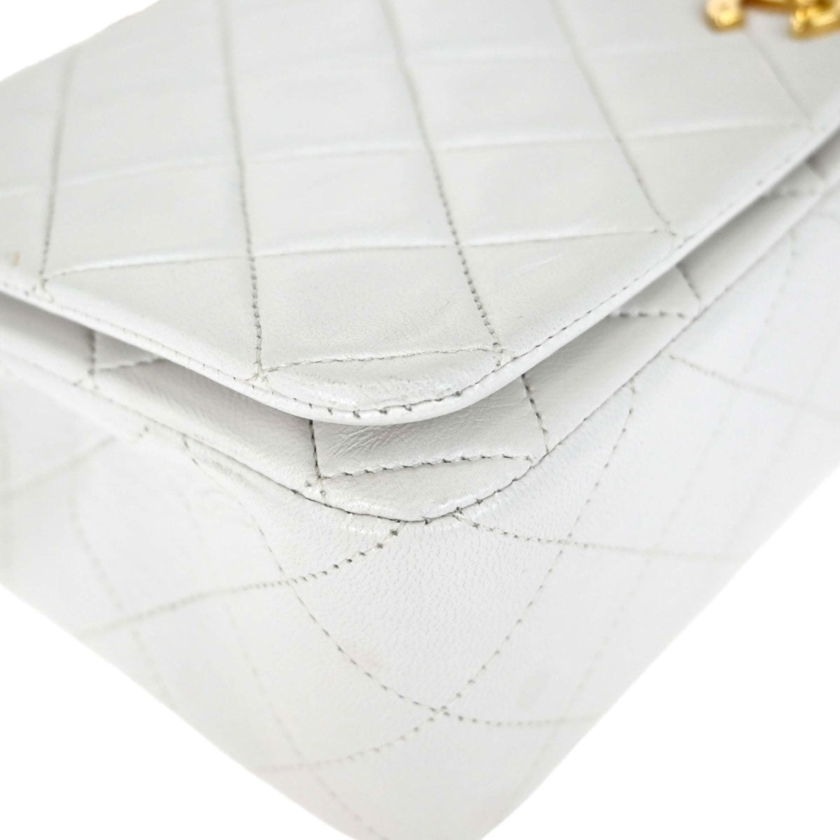 Chanel 1989-1991 White Lambskin Turnlock Small Full Flap Shoulder Bag