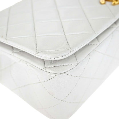 Chanel 1989-1991 White Lambskin Turnlock Small Full Flap Shoulder Bag