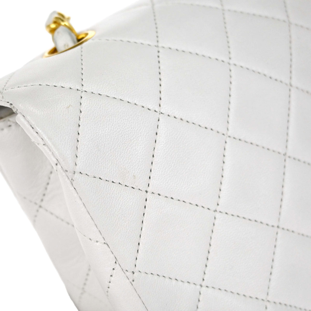 Chanel 1989-1991 White Lambskin Turnlock Small Full Flap Shoulder Bag