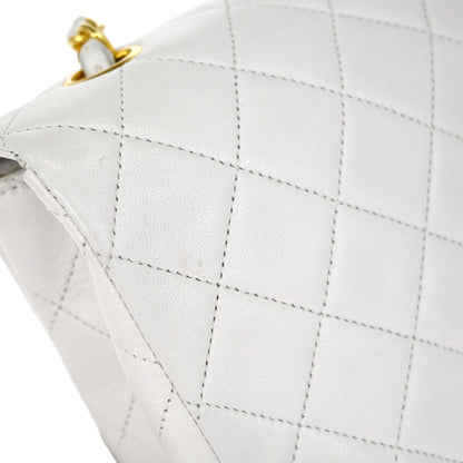 Chanel 1989-1991 White Lambskin Turnlock Small Full Flap Shoulder Bag