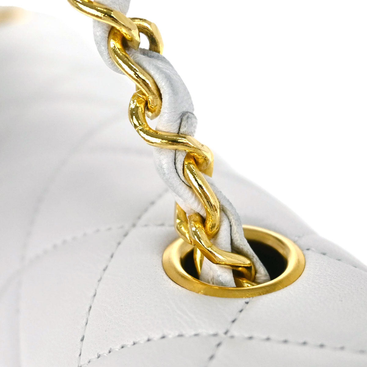 Chanel 1989-1991 White Lambskin Turnlock Small Full Flap Shoulder Bag
