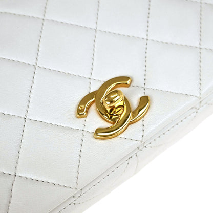 Chanel 1989-1991 White Lambskin Turnlock Small Full Flap Shoulder Bag