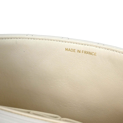 Chanel 1989-1991 White Lambskin Turnlock Small Full Flap Shoulder Bag
