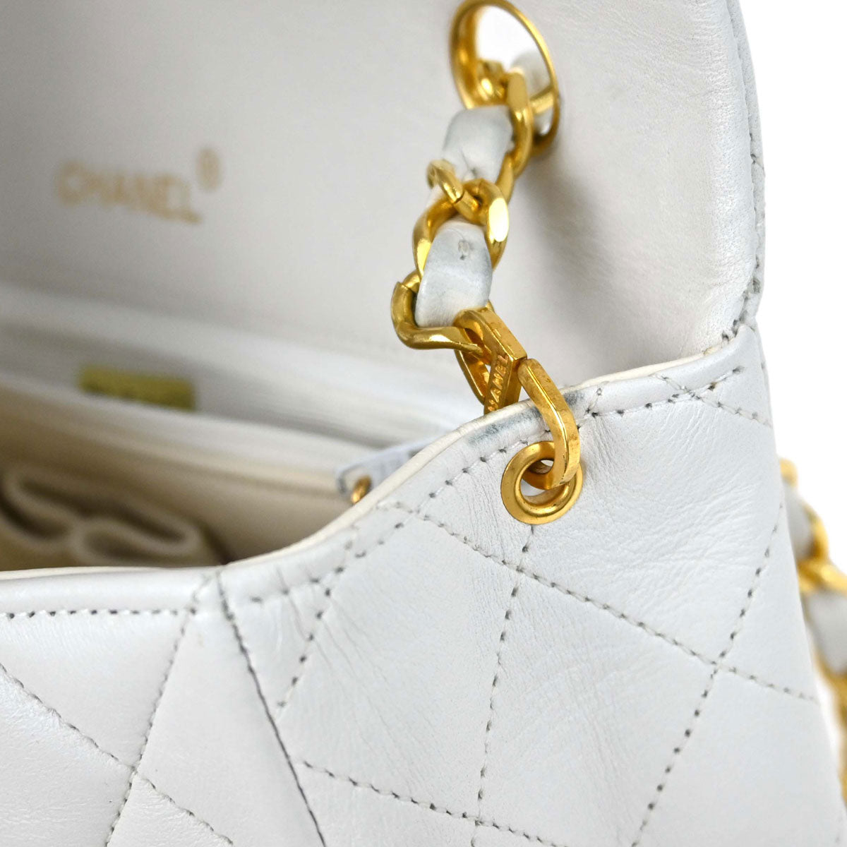 Chanel 1989-1991 White Lambskin Turnlock Small Full Flap Shoulder Bag
