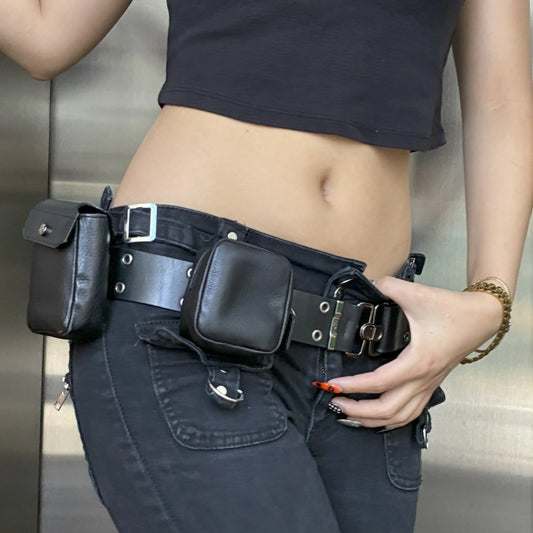 Christian Dior 2002 Twin Pochette Belt Bum Bag Black Black＃85