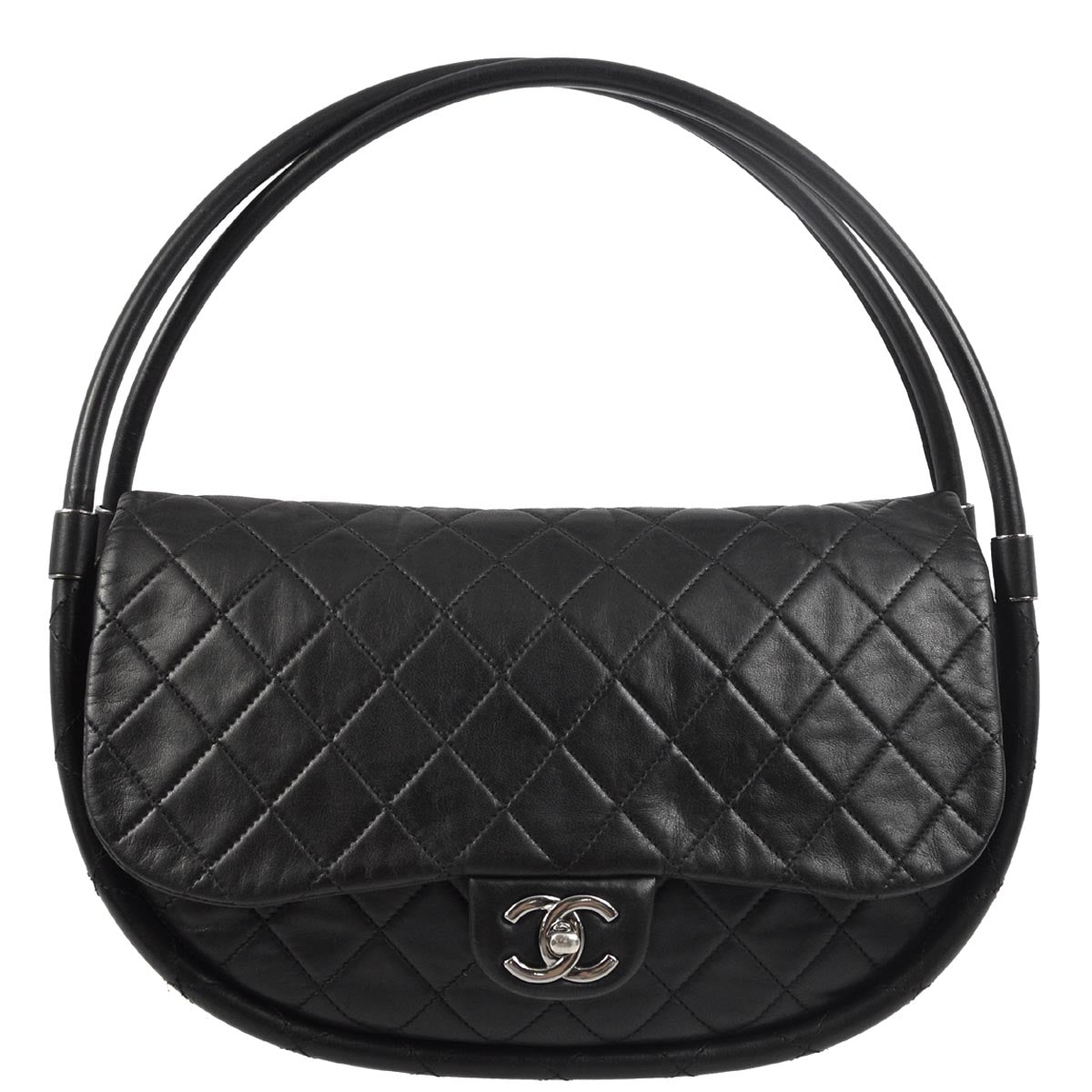 Chanel 2012-2013 Black Lambskin Large Hula Hoop Handbag