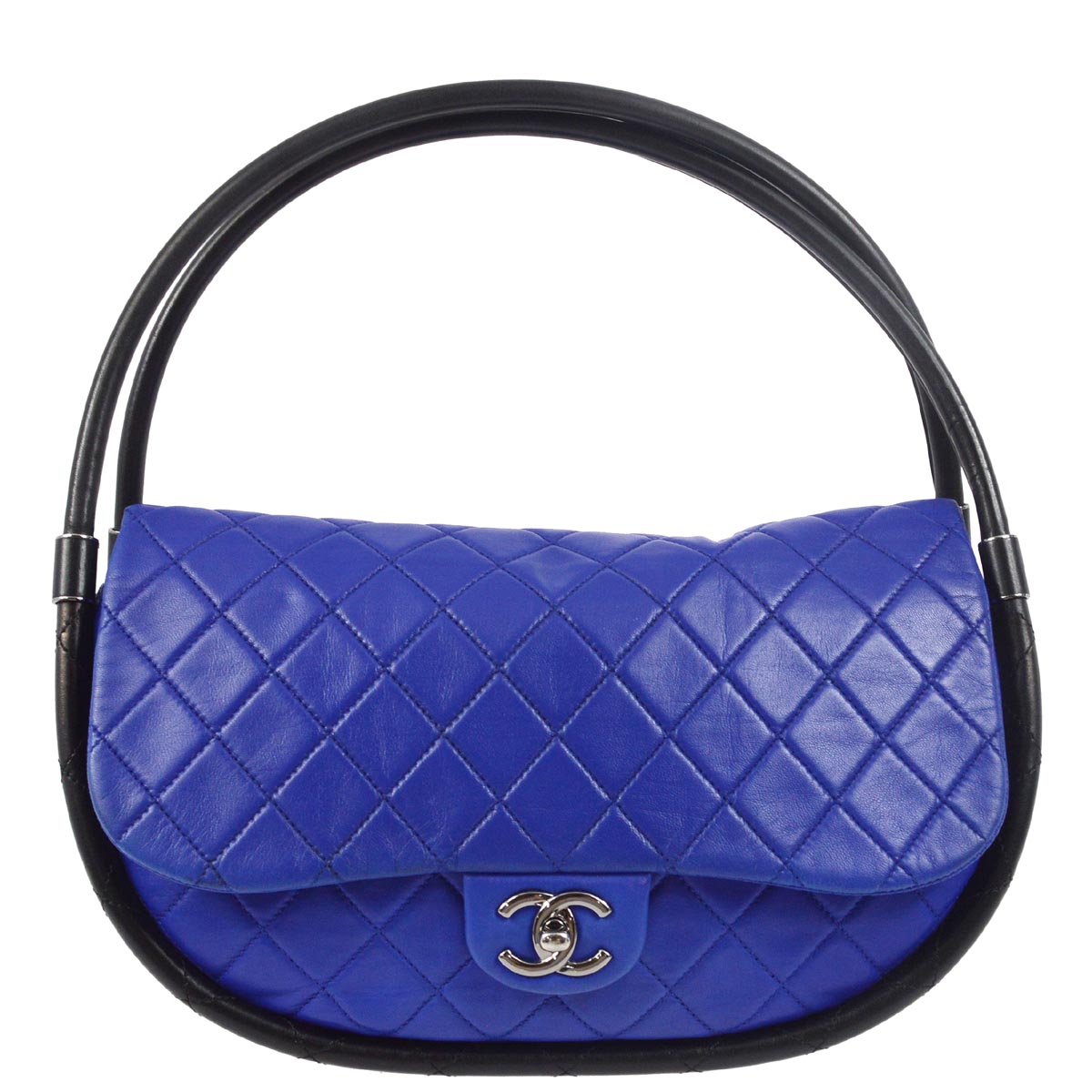 Chanel 2013-2014 Blue Black Lambskin Large Hula Hoop Handbag