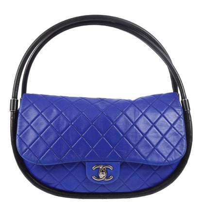 Chanel 2013-2014 Blue Black Lambskin Large Hula Hoop Handbag