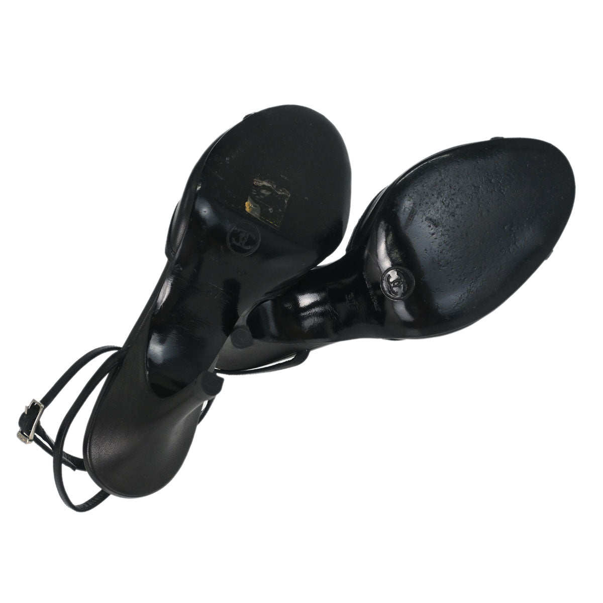 Chanel * Ruffle Black Lambskin Sandals Shoes #37