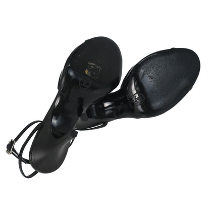 Chanel * Ruffle Black Lambskin Sandals Shoes #37
