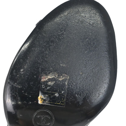 Chanel * Ruffle Black Lambskin Sandals Shoes #37