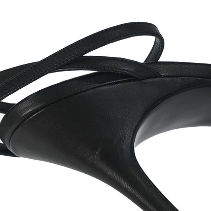 Chanel * Ruffle Black Lambskin Sandals Shoes #37