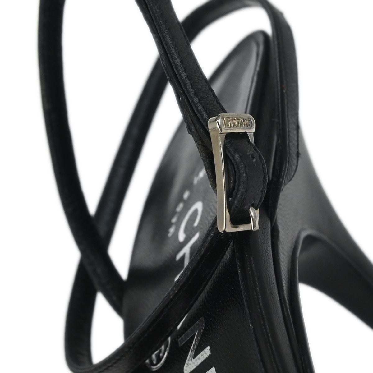 Chanel * Ruffle Black Lambskin Sandals Shoes #37