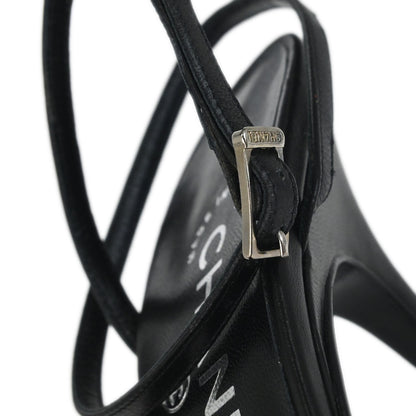 Chanel * Ruffle Black Lambskin Sandals Shoes #37