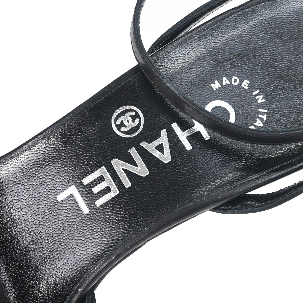 Chanel * Ruffle Black Lambskin Sandals Shoes #37