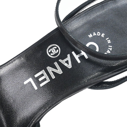 Chanel * Ruffle Black Lambskin Sandals Shoes #37
