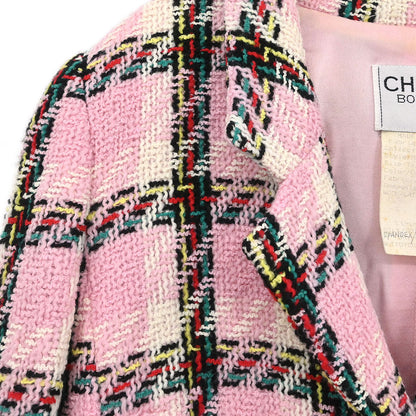 Chanel 1995 Setup Suit Jacket Skirt Tweed Pink #40