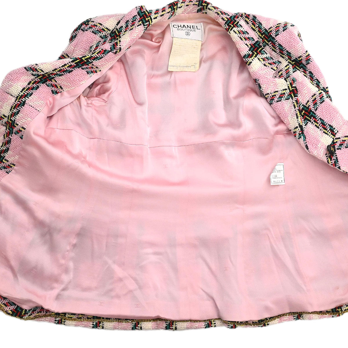 Chanel 1995 Setup Suit Jacket Skirt Tweed Pink #40