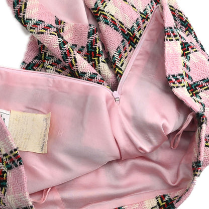Chanel 1995 Setup Suit Jacket Skirt Tweed Pink #40