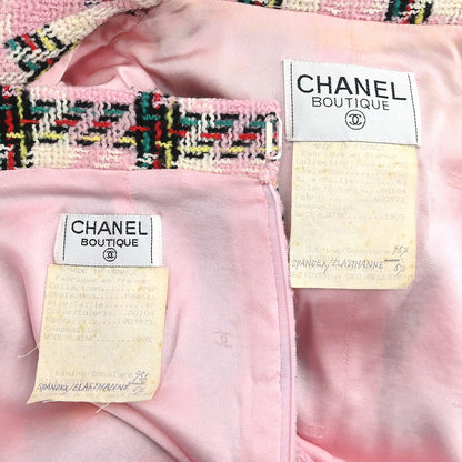 Chanel 1995 Setup Suit Jacket Skirt Tweed Pink #40