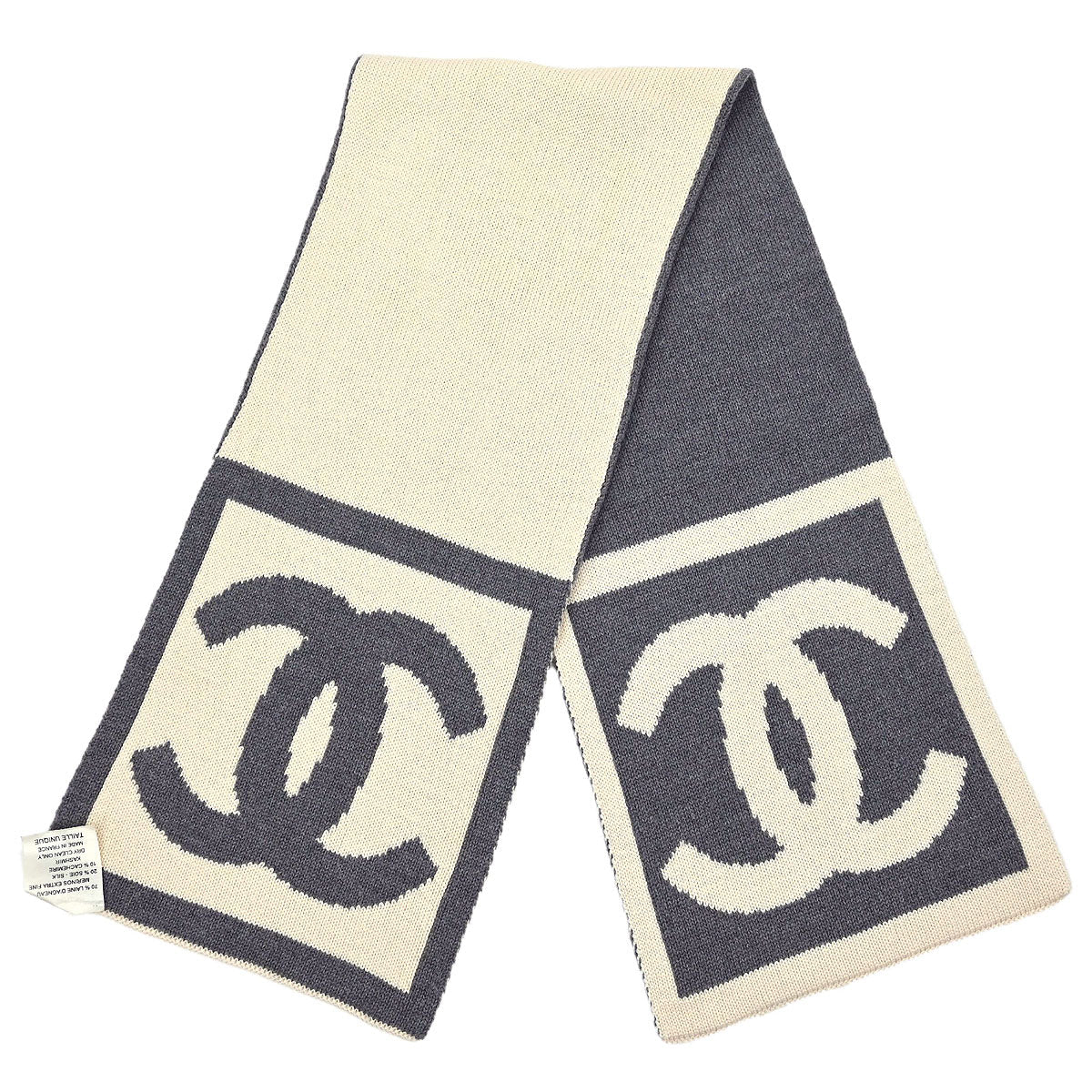 Chanel Sport Line Scarf Shawl White Gray Small Good