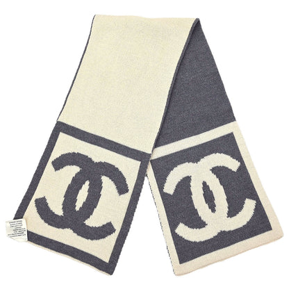 Chanel Sport Line Scarf Shawl White Gray Small Good