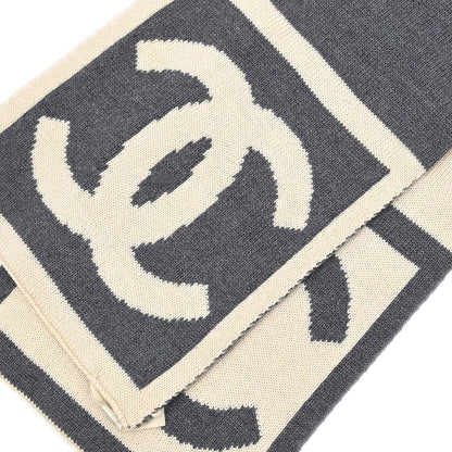 Chanel Sport Line Scarf Shawl White Gray Small Good