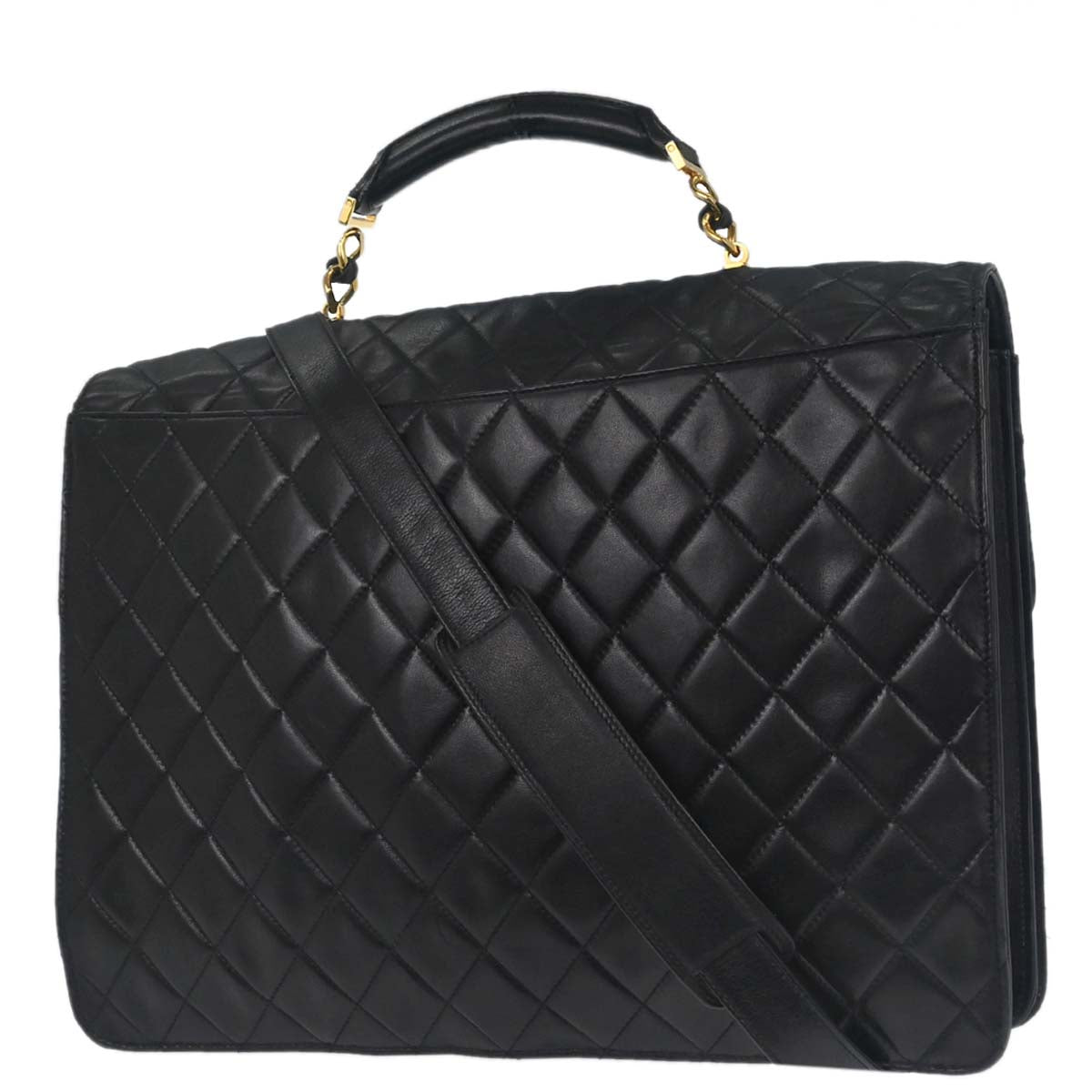 Chanel Black Lambskin Briefcase Business 2way Shoulder Handbag
