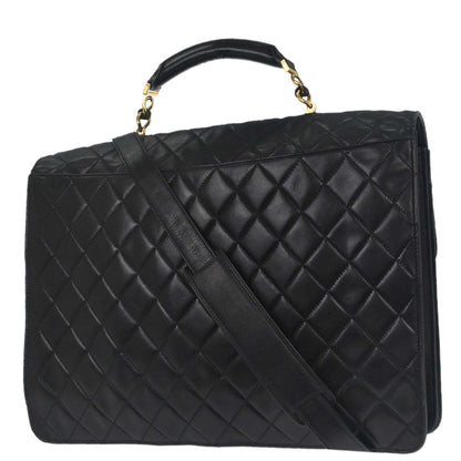 Chanel Black Lambskin Briefcase Business 2way Shoulder Handbag