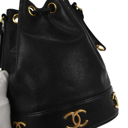Chanel Black Caviar Skin Triple CC Drawstring Shoulder Bag